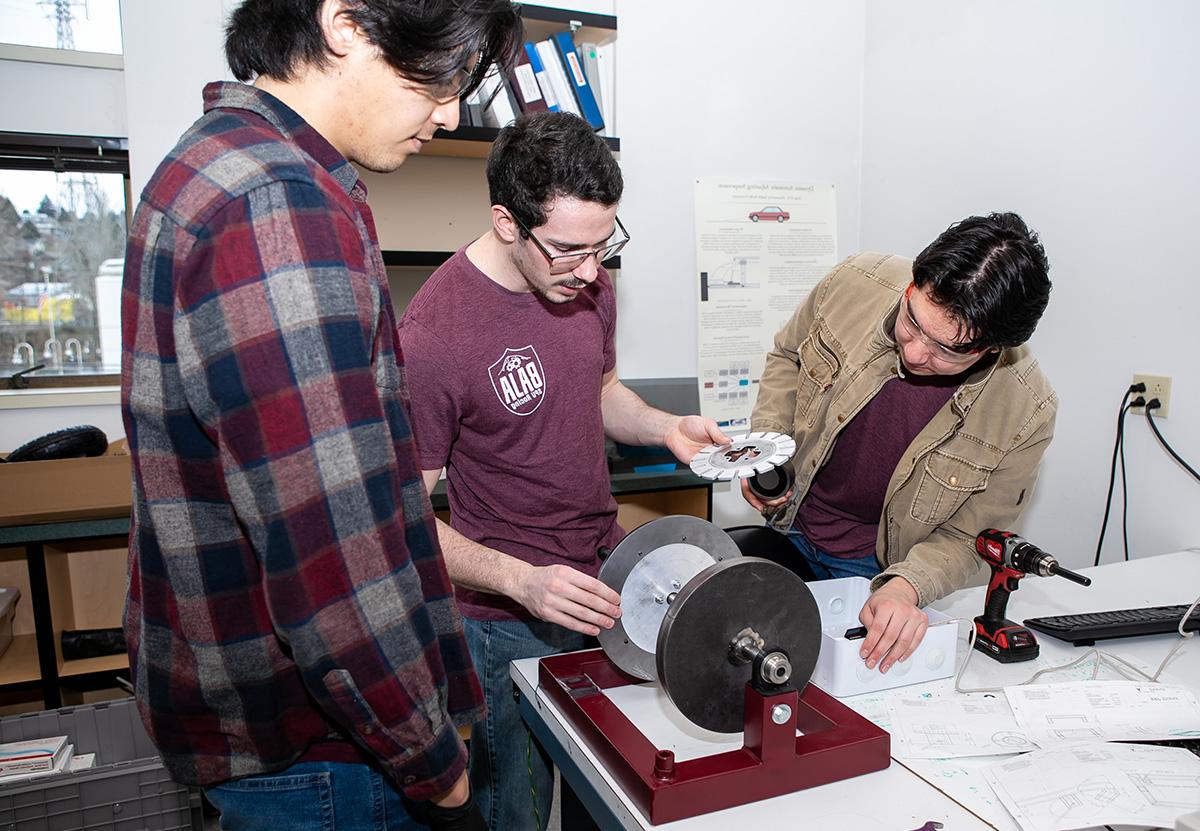 Engineering students work on a project 